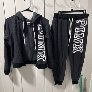 PINK Victoria's Secret Charcoal Fleece Hoodie & Joggers